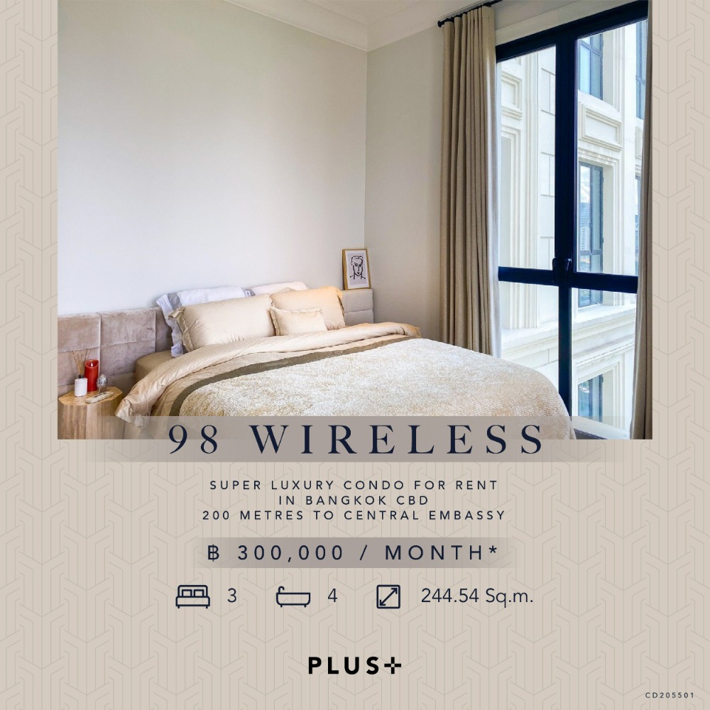 For RentCondoWitthayu, Chidlom, Langsuan, Ploenchit : The best of living in Super Luxury level in the heart of Witthayu Road - 98 Wireless - Duplex 3 bedrooms