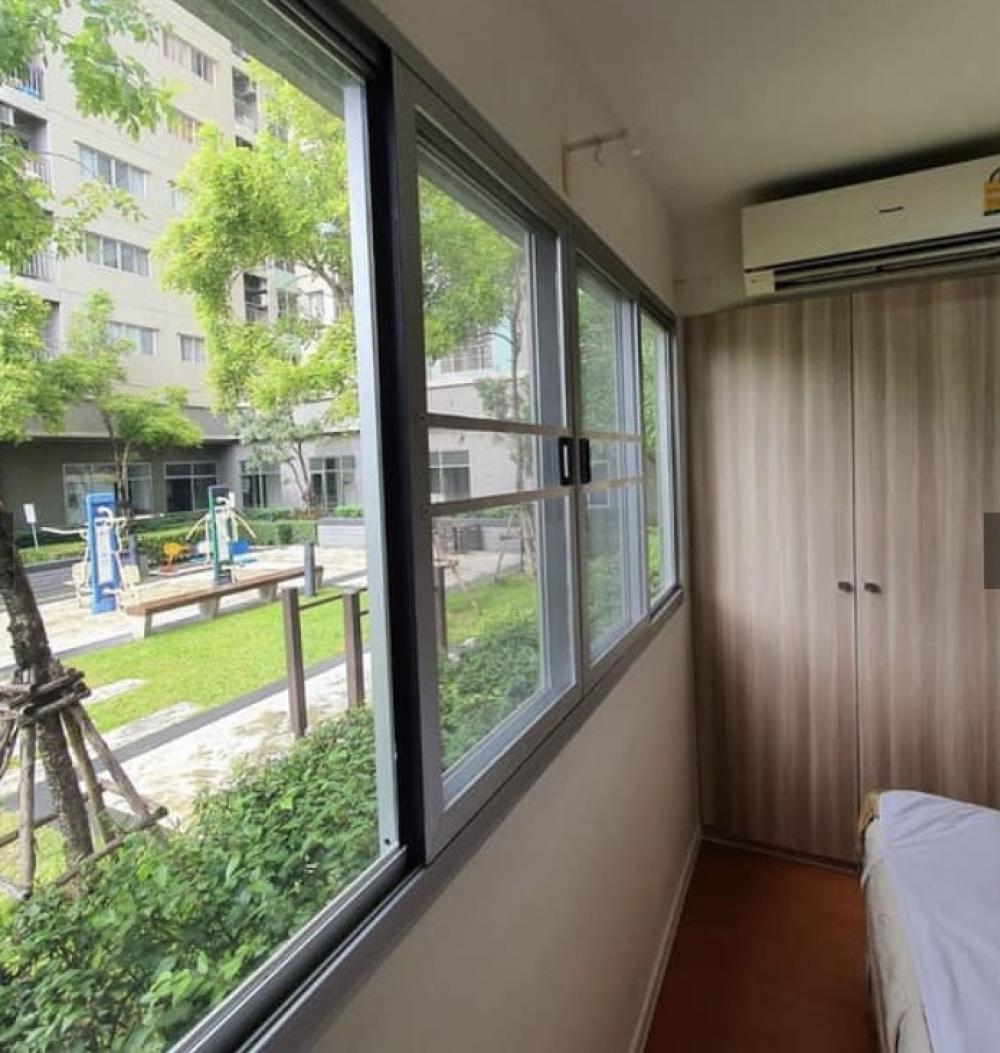 For RentCondoBangna, Bearing, Lasalle : Lumpini Mega City Bangna, Building D, 1st floor, 24 square meters, garden view, add a new washing machine, 7,000 baht, near Mega Bangna
