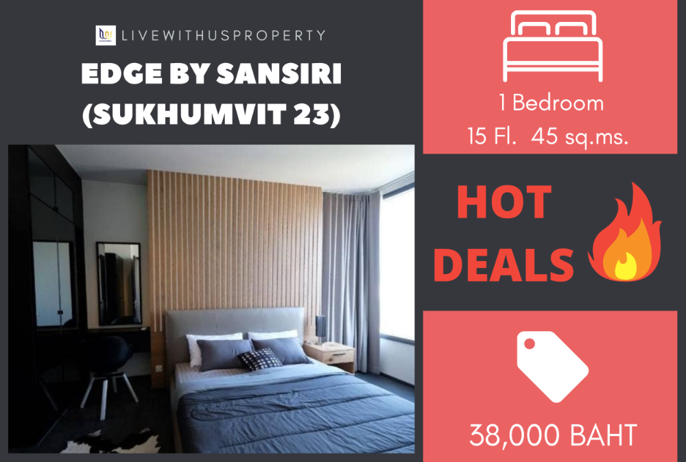 For RentCondoSukhumvit, Asoke, Thonglor : Urgent rent!! Cheapest on the web, high floor, city view, corner room, very beautiful decoration, Edge By Sansiri (Sukhumvit 23)