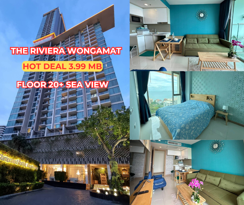 ขายคอนโดพัทยา บางแสน ชลบุรี สัตหีบ : Riviera Wongamat🔥Thai Name Building 1 Bedroom (35sq.m) Sale 3.99 MB  Seaview Floor 20+