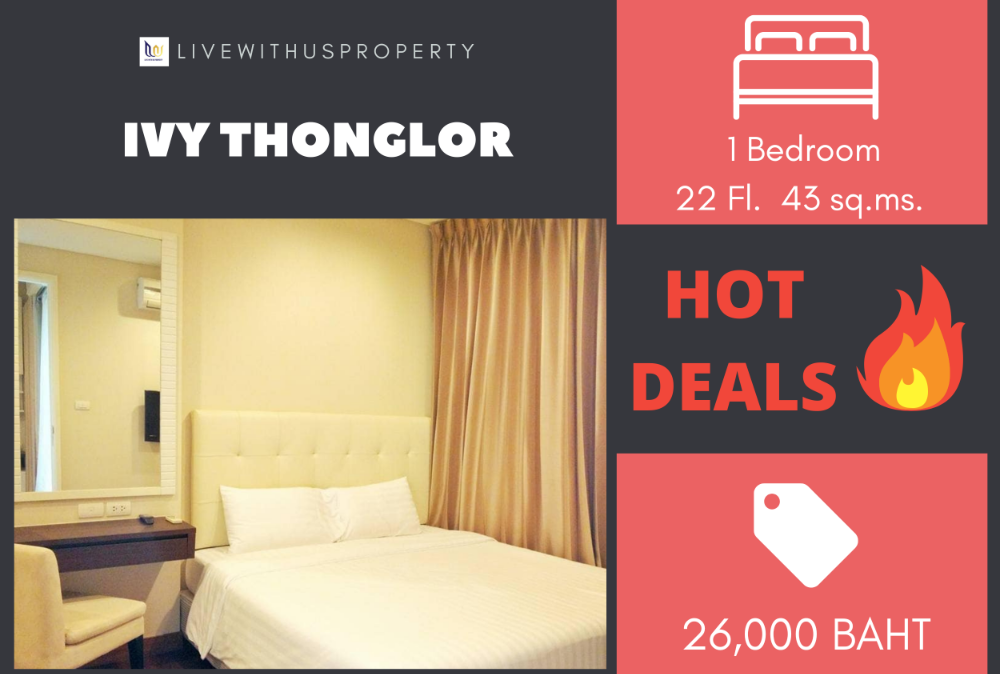 For RentCondoSukhumvit, Asoke, Thonglor : Urgent rent!! Very good price, high floor, beautiful view, very beautiful decoration, Ivy Thonglor