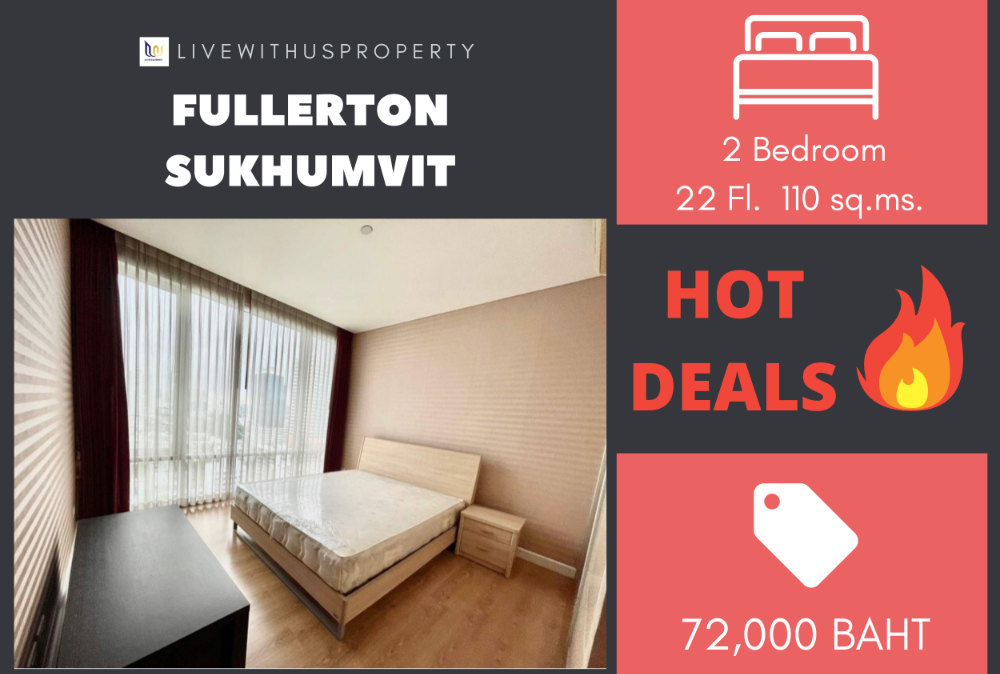 For RentCondoSukhumvit, Asoke, Thonglor : Urgent rent!! Cheapest on the web, high floor, beautiful view, very beautiful decoration, Fullerton Sukhumvit