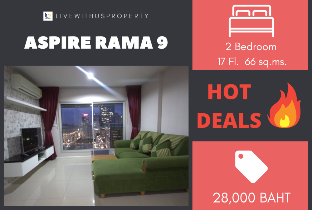 For RentCondoRama9, Petchburi, RCA : Urgent rent!! Very good price, high floor, beautiful view, very beautiful decoration, Aspire Rama 9