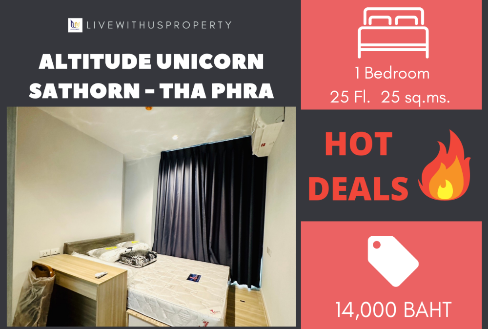 For RentCondoThaphra, Talat Phlu, Wutthakat : Urgent rent!! Very good price, high floor, BTS view and pool view, very beautiful decoration, Altitude Unicorn Sathorn - Tha Phra