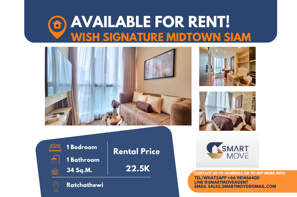 For RentCondoRatchathewi,Phayathai : Code C20230400033....Wish Signature  Midtown Siam to rent, 1 bedroom, 1 bathroom , high floor, furnished, ready to move in