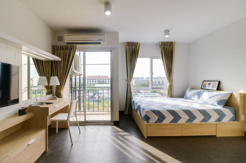 For RentCondoLadkrabang, Suwannaphum Airport : For rent, Cono Irish Avenue, new room, building 4, 5th floor, beautiful decoration, wide open view Fully furnished, 28 sq m. Price 8,000 baht