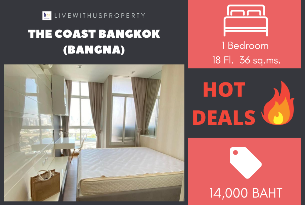 For RentCondoBangna, Bearing, Lasalle : Urgent rent!! Very good price, BTS view, very nice decorated room, The Coast Bangkok (Bangna)