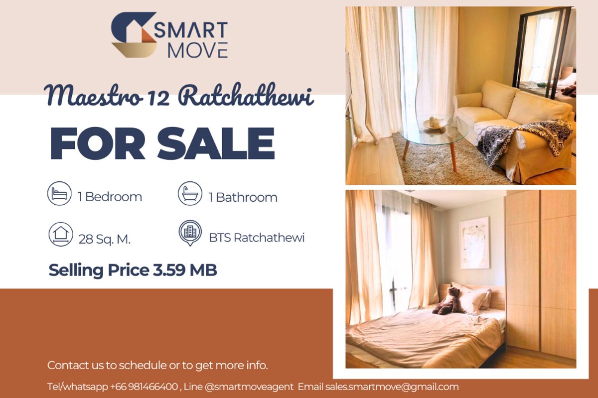 For SaleCondoRatchathewi,Phayathai : Code C20230500058....Maestro 12 Sale with tenant, 1 bedroom, 1 bathroom, furnished, Special Deal!!