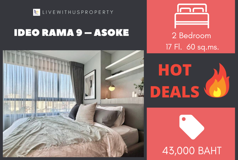 For RentCondoRama9, Petchburi, RCA : Urgent rent!! Cheapest on the web, high floor, beautiful view, very beautiful decoration, IDEO RAMA 9 – ASOKE