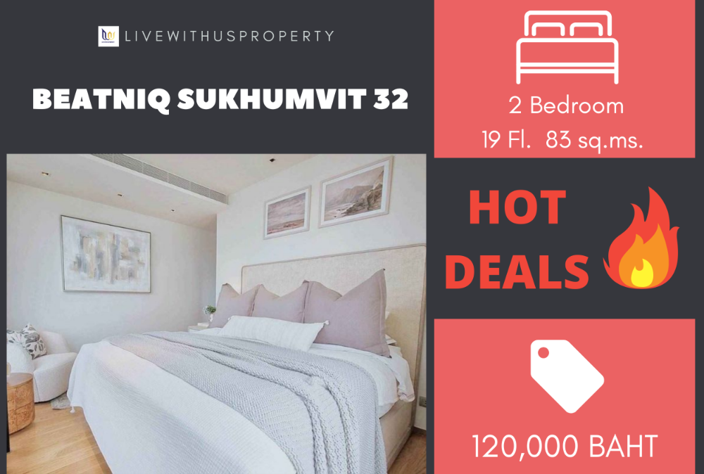 For RentCondoSukhumvit, Asoke, Thonglor : Urgent rent!! Very good price, high floor, beautiful view, corner room, very beautiful decoration, Beatniq Sukhumvit 32