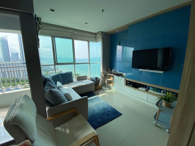 For RentCondoPattaya, Bangsaen, Chonburi : Condo for rent on Jomtien Beach, high floor, sea view condo, corner glass, 2 bedrooms, 2 bathrooms, Lumpini Park Beach Jomtien