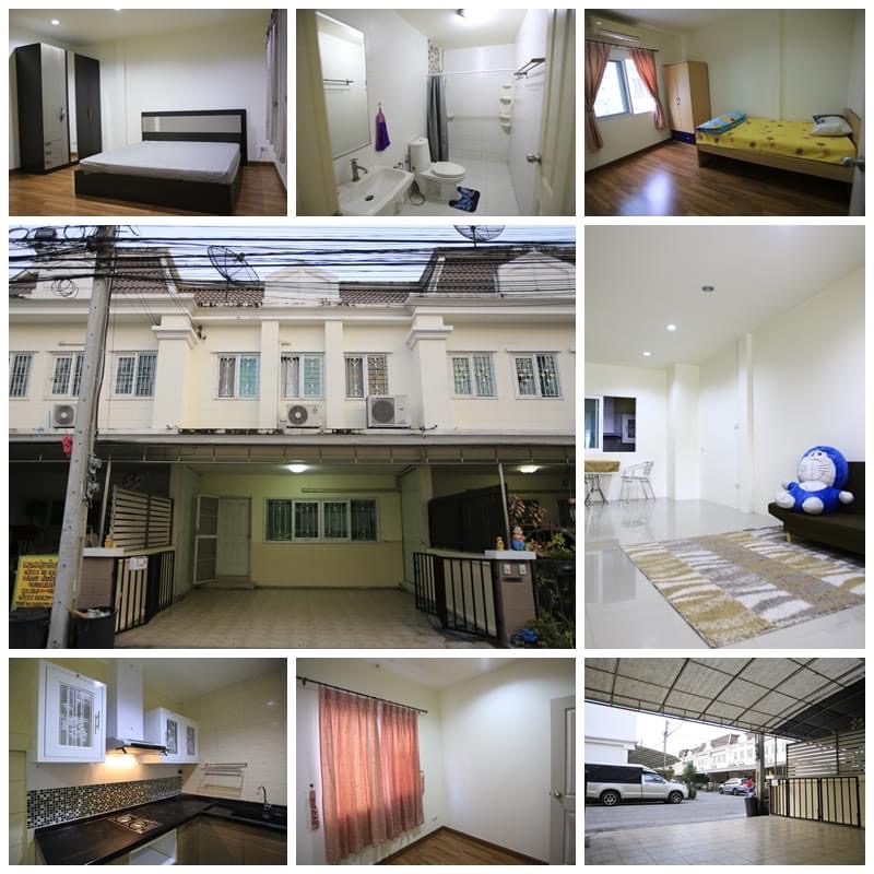 For RentTownhomeKaset Nawamin,Ladplakao : Vacant 2-story townhouse for rent, The Exclusive Village, Nuanchan 36, with some furniture.