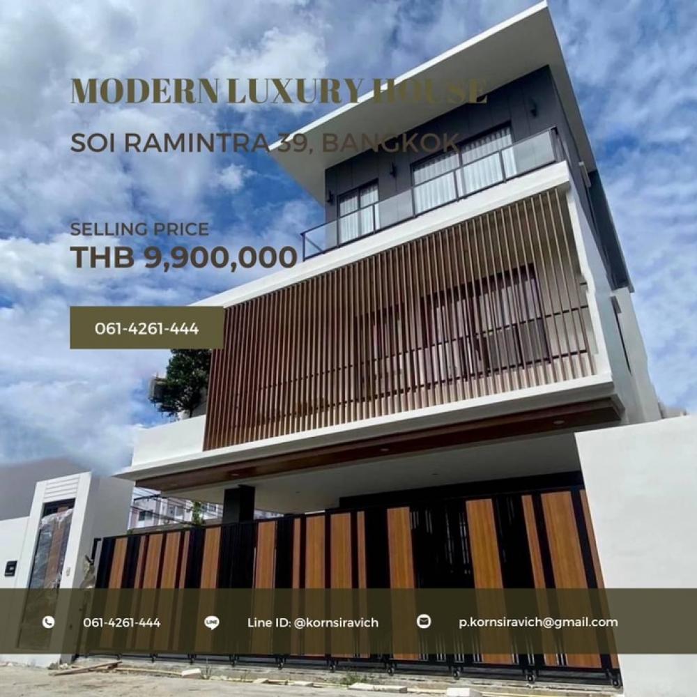 For SaleHouseNawamin, Ramindra : Newly built detached house for sale, Soi Ramintra 39, modern luxury style, meets the needs of modern people.