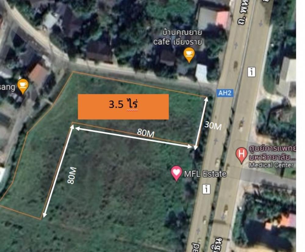 For RentLandChiang Rai : Land for rent, 3.5 rai, next to the main road. Opposite the medical center Mae Fah Luang University Chiang Rai Province
