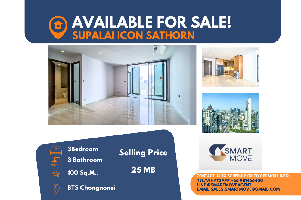 ขายคอนโดสาทร นราธิวาส : Code C20231000150.......Supalai Icon Sathorn สำหรับขายดาวน์, 3 ห้องนอน, 3 ห้องน้ำ, ชั้นสูง, ห้องหายาก!!!