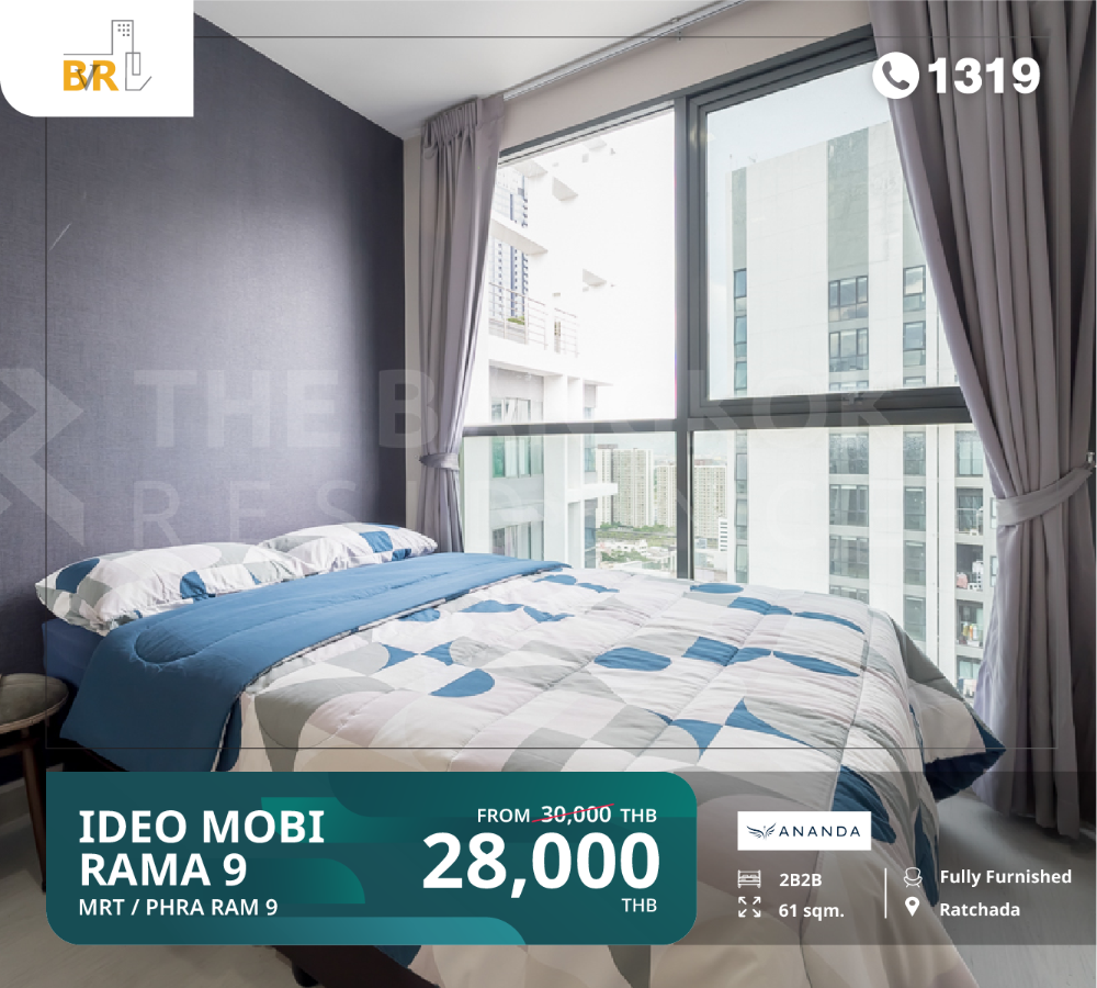 For RentCondoRama9, Petchburi, RCA : Shock Price !! Ideo Mobi Rama 9 @28,000 Bath/Month High Floor Fully Furnised  near MRT Phra Ram 9