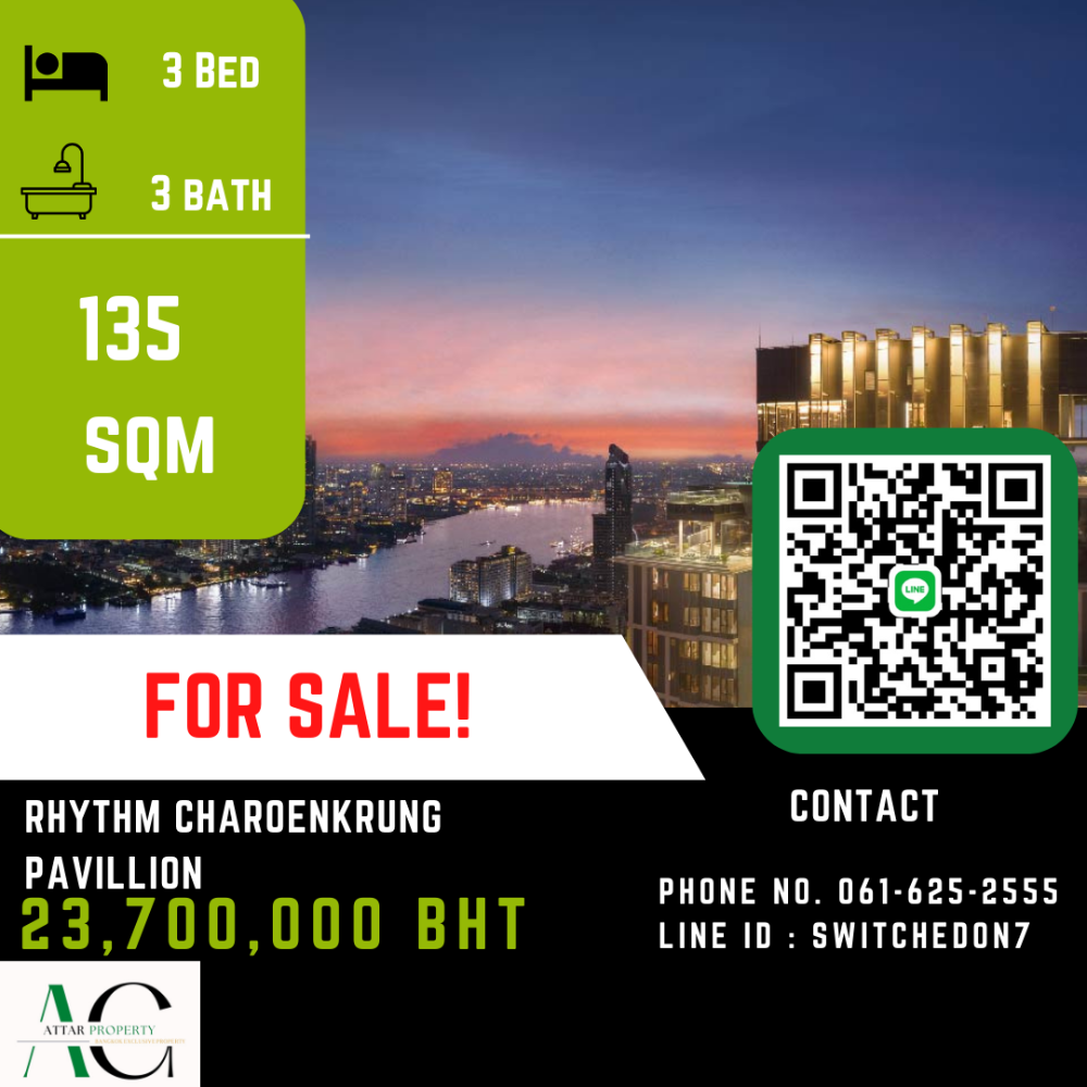 ขายคอนโดสาทร นราธิวาส : *GREAT DEAL* Rhythm Charoenkrung Pavillion | 3 Bed | 061-625-2555