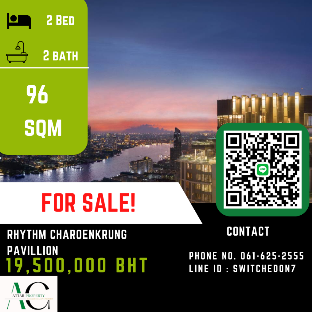 ขายคอนโดสาทร นราธิวาส : *Very high floor* Rhythm Charoenkrung Pavillion | 2 Bed | 061-625-2555