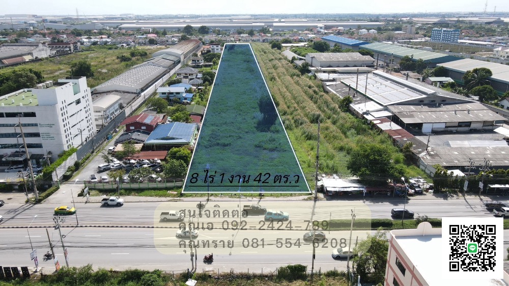 For SaleLandSamut Prakan,Samrong : Land for sale in Bang Phli District, Samut Prakan, 8 rai 1 ngan 42 sq m., beautiful location near community areas, contact 092-2424-789.