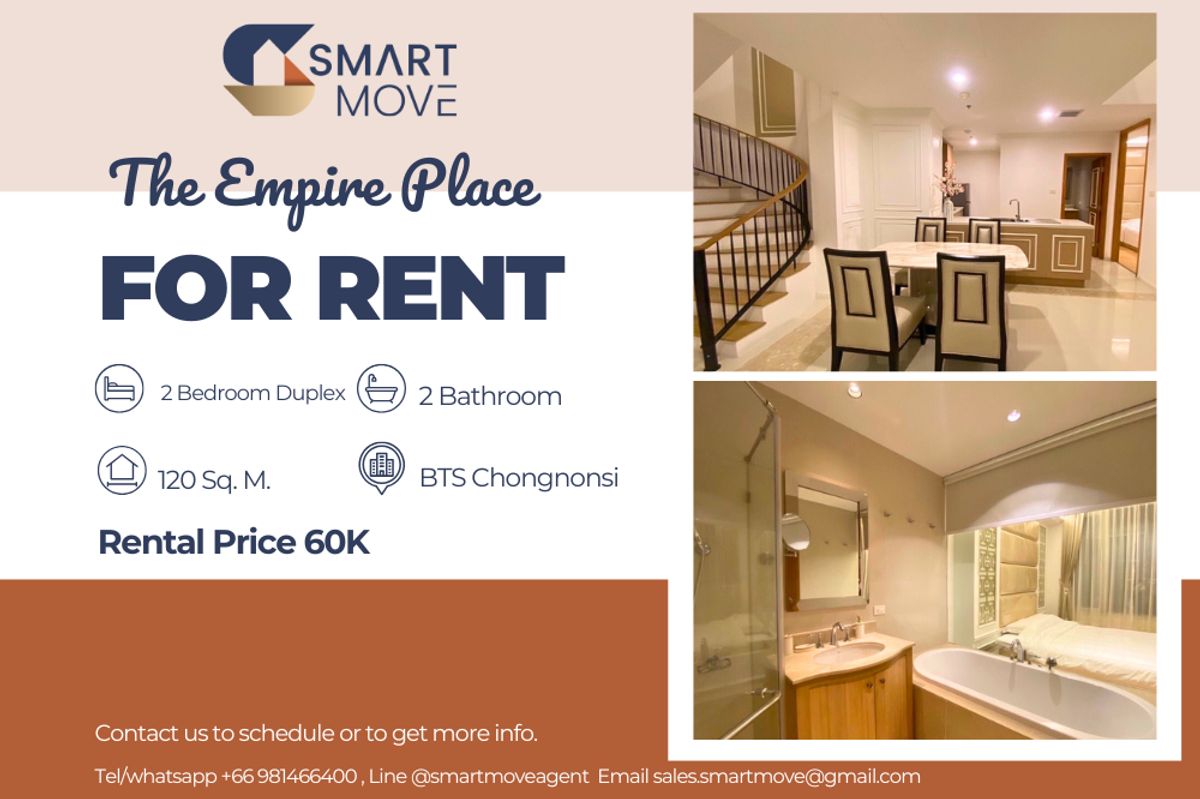 For RentCondoSathorn, Narathiwat : 🔥 For Rent !! 🔥 Code C20240100003..........The Empire Place, 2 bedroom, 2 bathroom Duplex, South Facing, furnished, ready to move in 📣📣