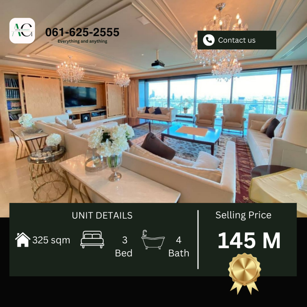 For SaleCondoWitthayu, Chidlom, Langsuan, Ploenchit : *Exclusive Deal* The St. Regis Bangkok | 3 Bed | Fully Furnished | 061-625-2555
