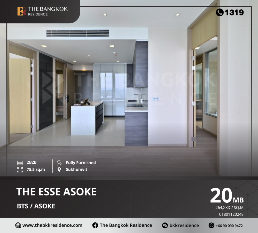 For SaleCondoSukhumvit, Asoke, Thonglor : The Esse Asoke, convenient travel, high potential location near the business area, near BTS Asoke.