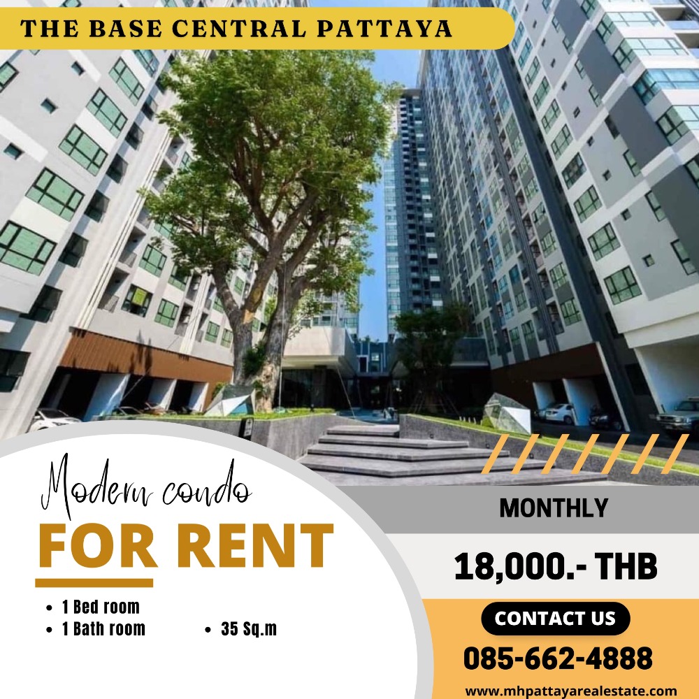 For RentCondoPattaya, Bangsaen, Chonburi : The Base Central Condo 1 Bedroom(29.9 Sqm.) For Rent 18,000.- THB/month