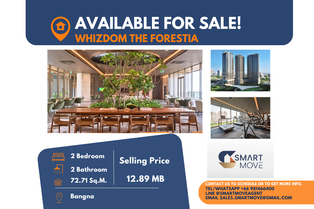 Sale DownCondoBangna, Bearing, Lasalle : Code C20240600073.......Whizdom The Forestias for Selling down payment, 2 bedroom, 2 bathroom, high floor, Special Deal!!