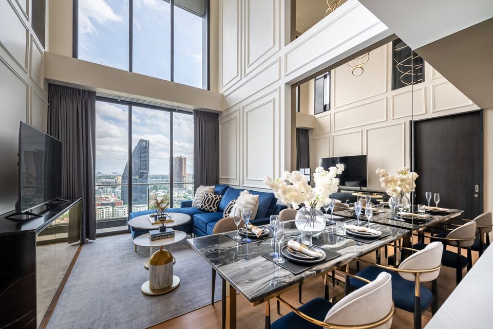 For RentCondoSukhumvit, Asoke, Thonglor : Luxury penthouse Thonglor Ekkamai 2 bedrooms, 2 bathrooms, highest floor, 350 m. from BTS Thonglor, 103 sq m., beautifully decorated, ready to move in. Interested, contact +66 66 115 9191