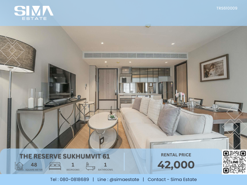 For RentCondoSukhumvit, Asoke, Thonglor : For rent ☁️The Reserve Sukhumvit 61☁️1 large bedroom, beautifully decorated, ready to move in☀️