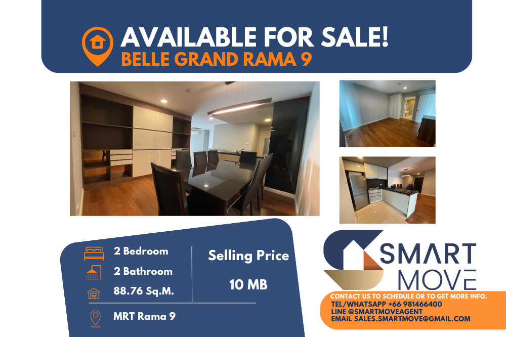 For SaleCondoRama9, Petchburi, RCA : 🔥🔥FOR SALE !! 🔥🔥Code C20240900065.......Belle Grand Rama 9, 2 bedrooms, 2 bathrooms, high floor 27+, furnished, Cheaper than market price !!!