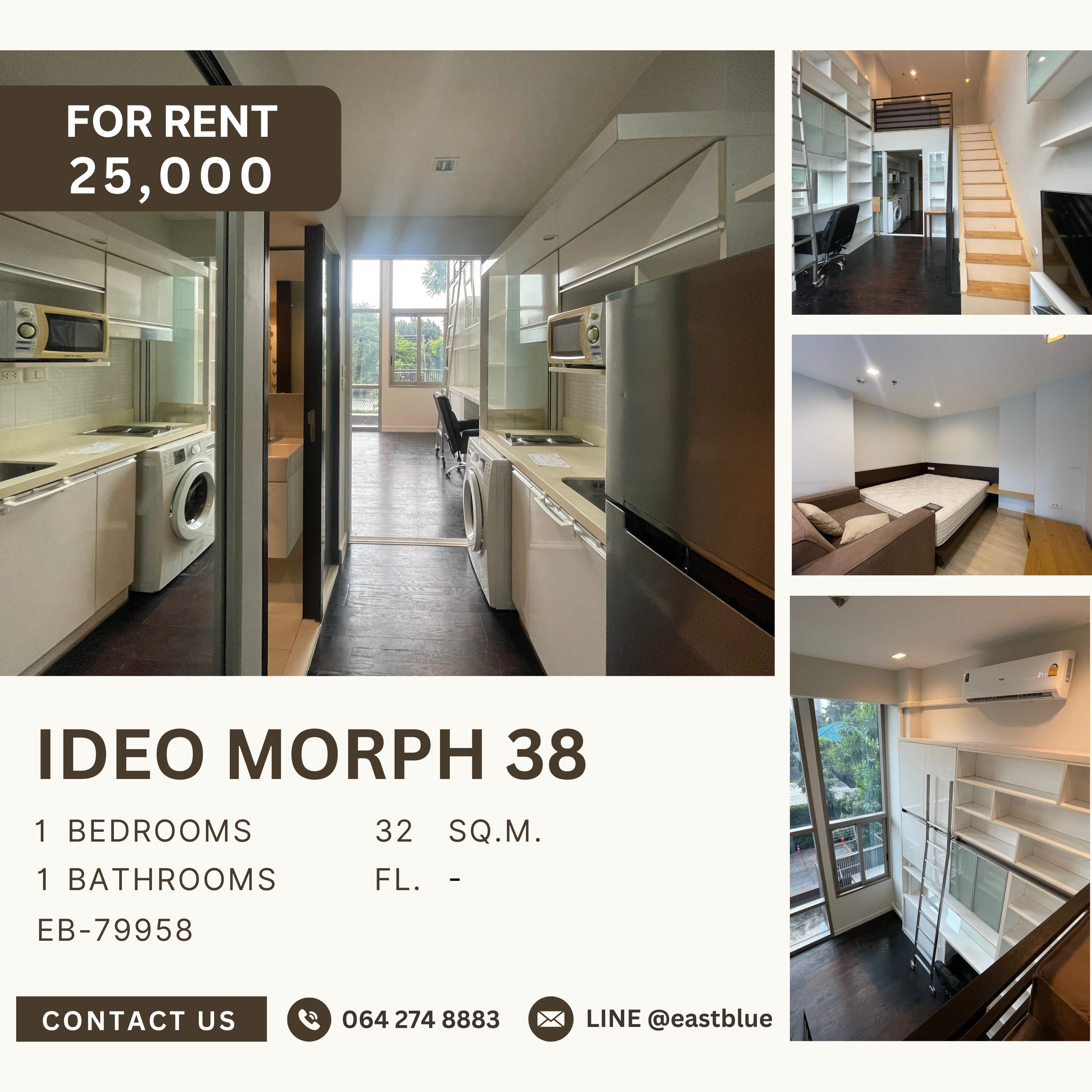 For RentCondoSukhumvit, Asoke, Thonglor : Ideo Morph 38, 1 bed, 25000 per month