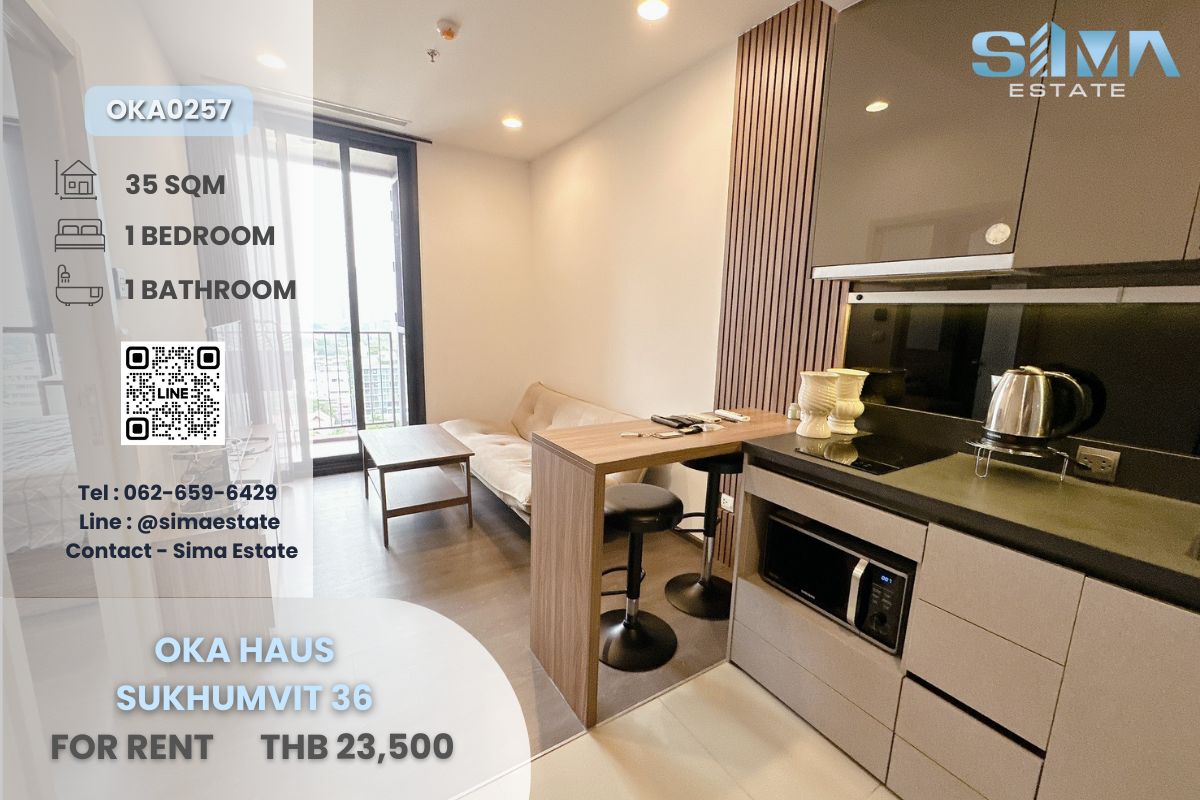 For RentCondoSukhumvit, Asoke, Thonglor : For rent ☁️Oka Haus Sukhumvit 36☁️Beautiful room, Free Wifi, well decorated, with counter bar, negotiable price☀️