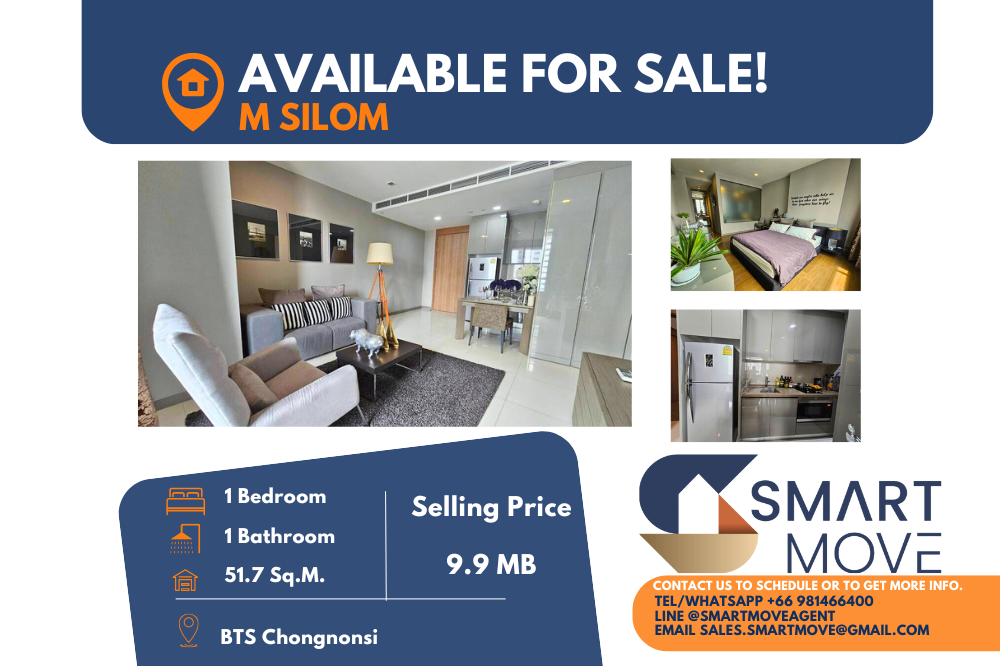 For SaleCondoSilom, Saladaeng, Bangrak : 🔥 FOR SALE !! 🔥Code C20230500014.......M Silom, 1 bedroom, 1 bathroom, high floor 19+, furnished, Special Deal!!