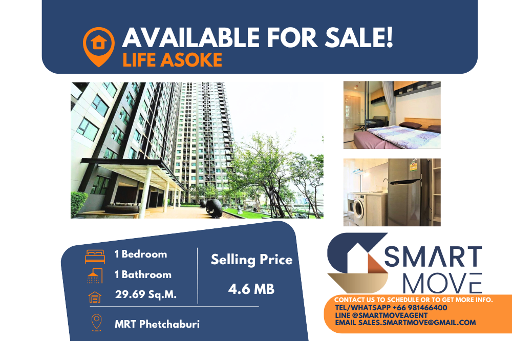 For SaleCondoRama9, Petchburi, RCA : 🔥Sale with tenant !! 🔥Code C20230109667.......Life Asoke, 1 bedroom, 1 bathroom, high floor 28+, East Facing, pool view, furnished, Special Deal!!