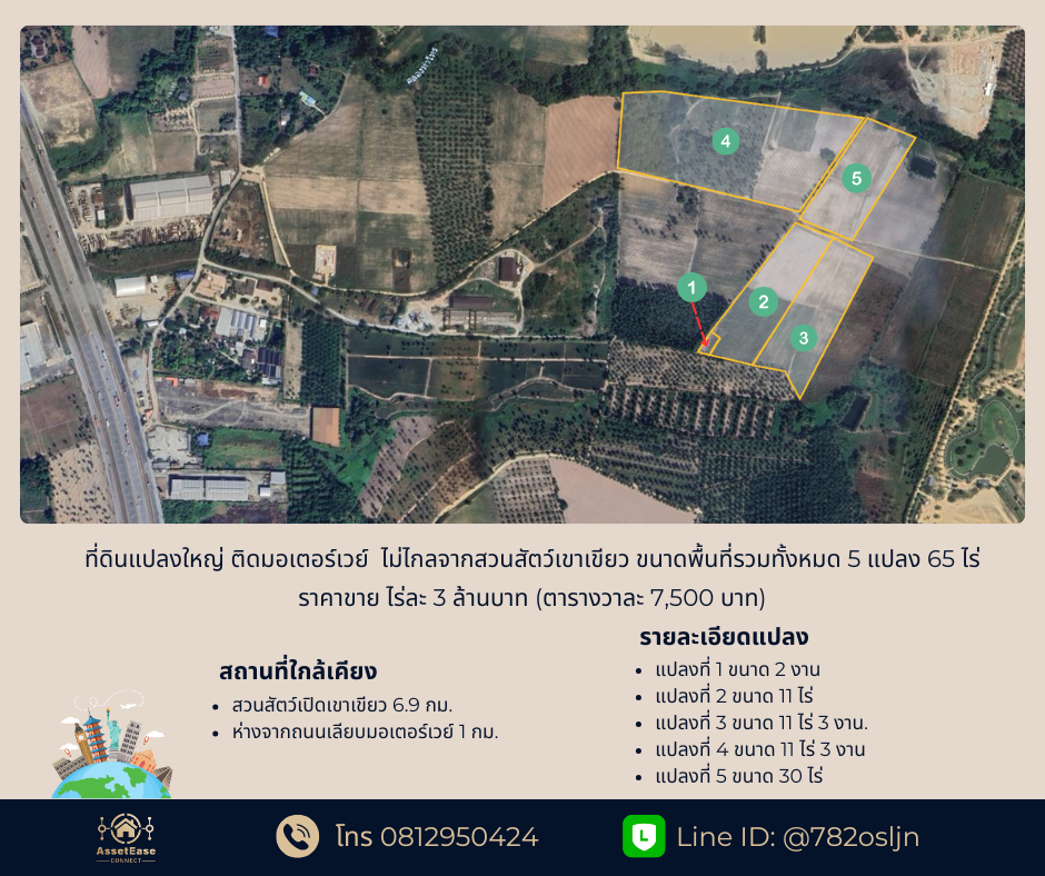 ขายที่ดินศรีราชา แหลมฉบัง บ้านบึง : ที่ดิน ต.บางพระ อ.ศรีราชา จ.ชลบุรี ขนาดพื้นที่รวม 65 ไร่  ห่างจากถนนเลียบมอเตอร์เวย์ เพียง 1 กม.