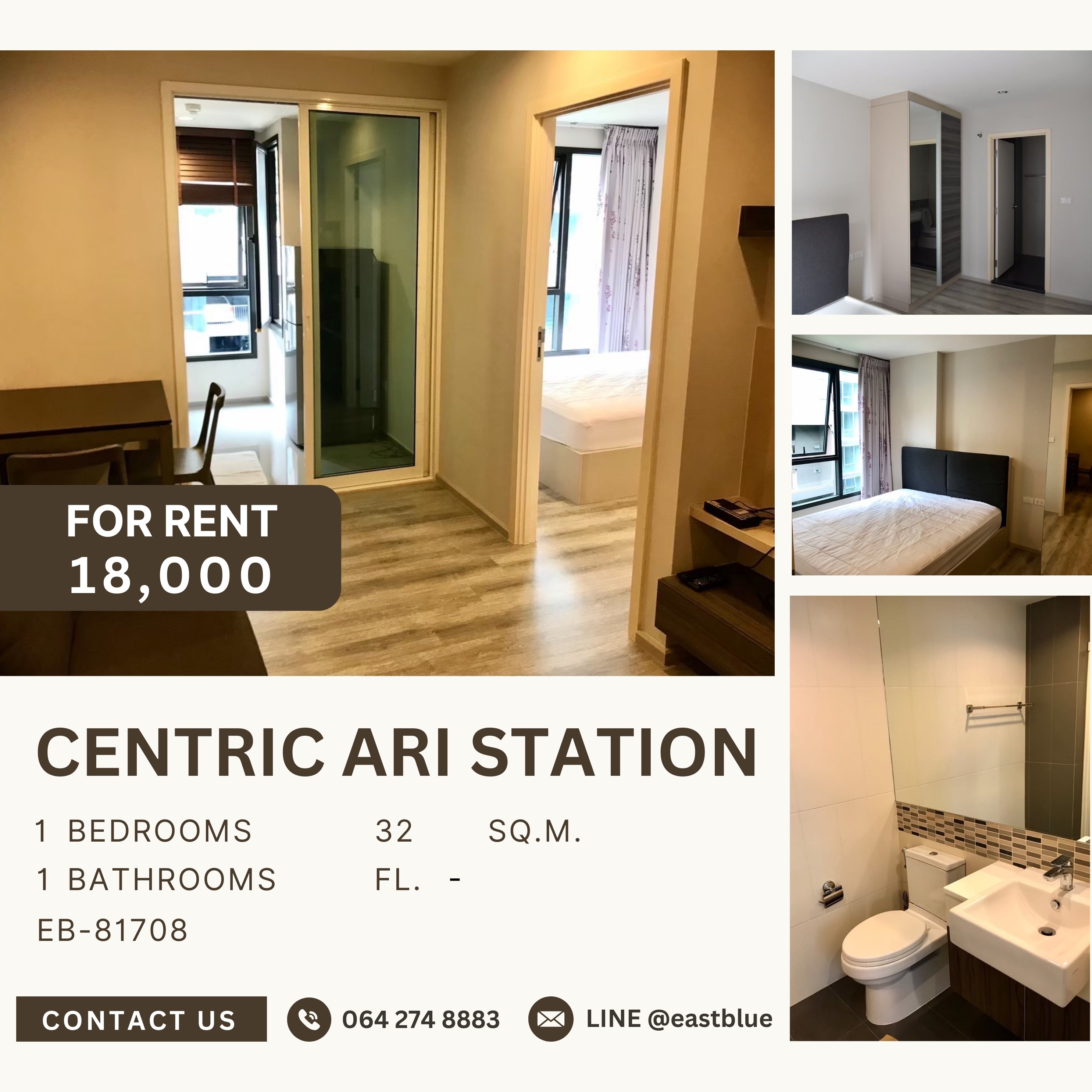 For RentCondoAri,Anusaowaree : Centric Ari Station, 1 bed, 18000 per month