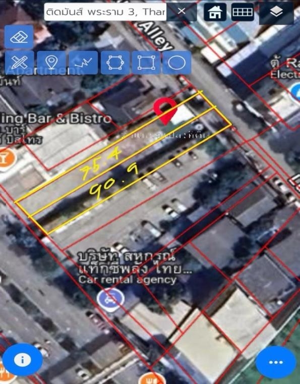 For SaleLandRama3 (Riverside),Satupadit : LTHC11230–Land FOR SALE at Rama 3 yannawa Front plot 166 sq. w. 70.052 MB. Back plot 662 sq. w. 196 MB. Total Selling 266 MB.