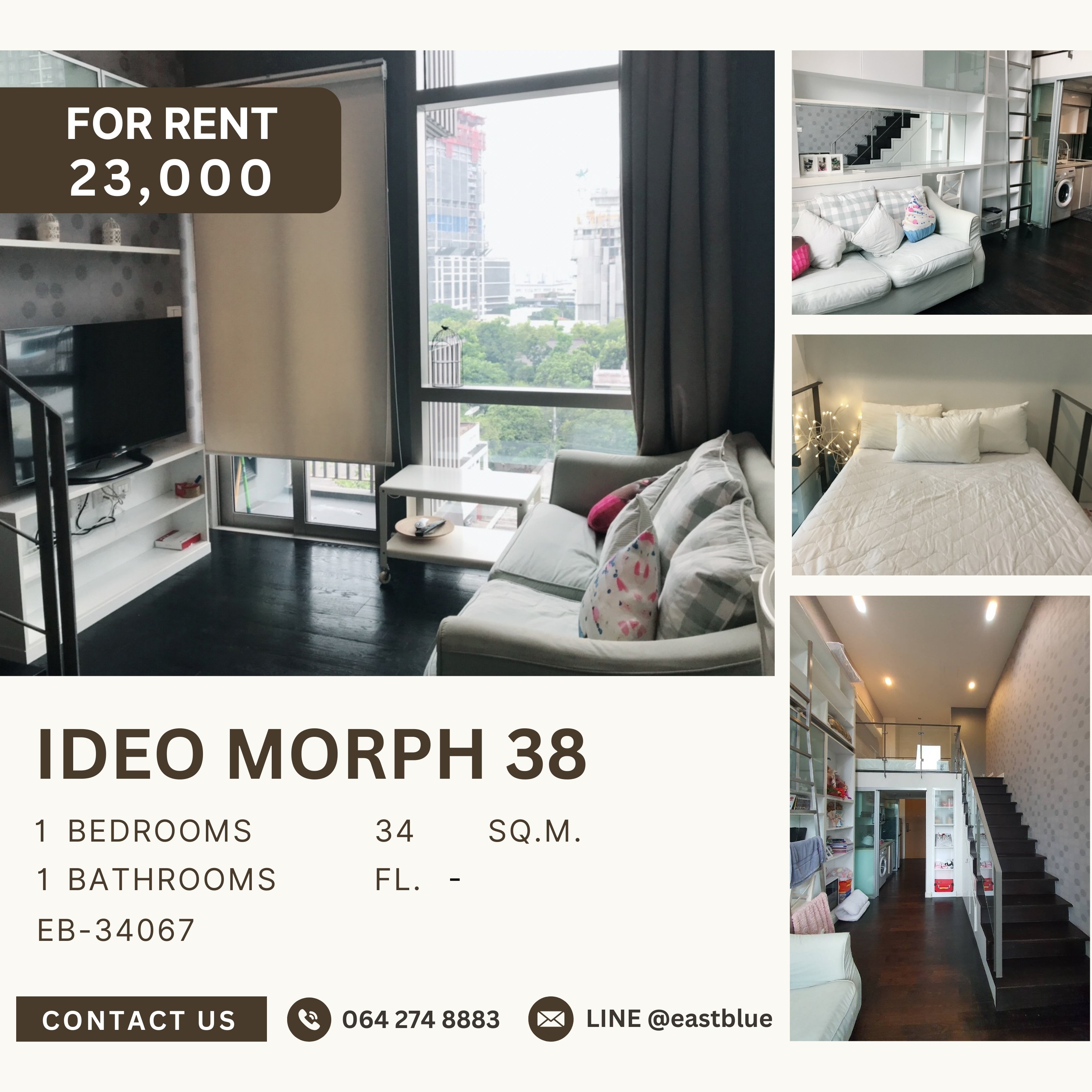 For RentCondoSukhumvit, Asoke, Thonglor : Ideo Morph 38, 1 bed, 23000 per month