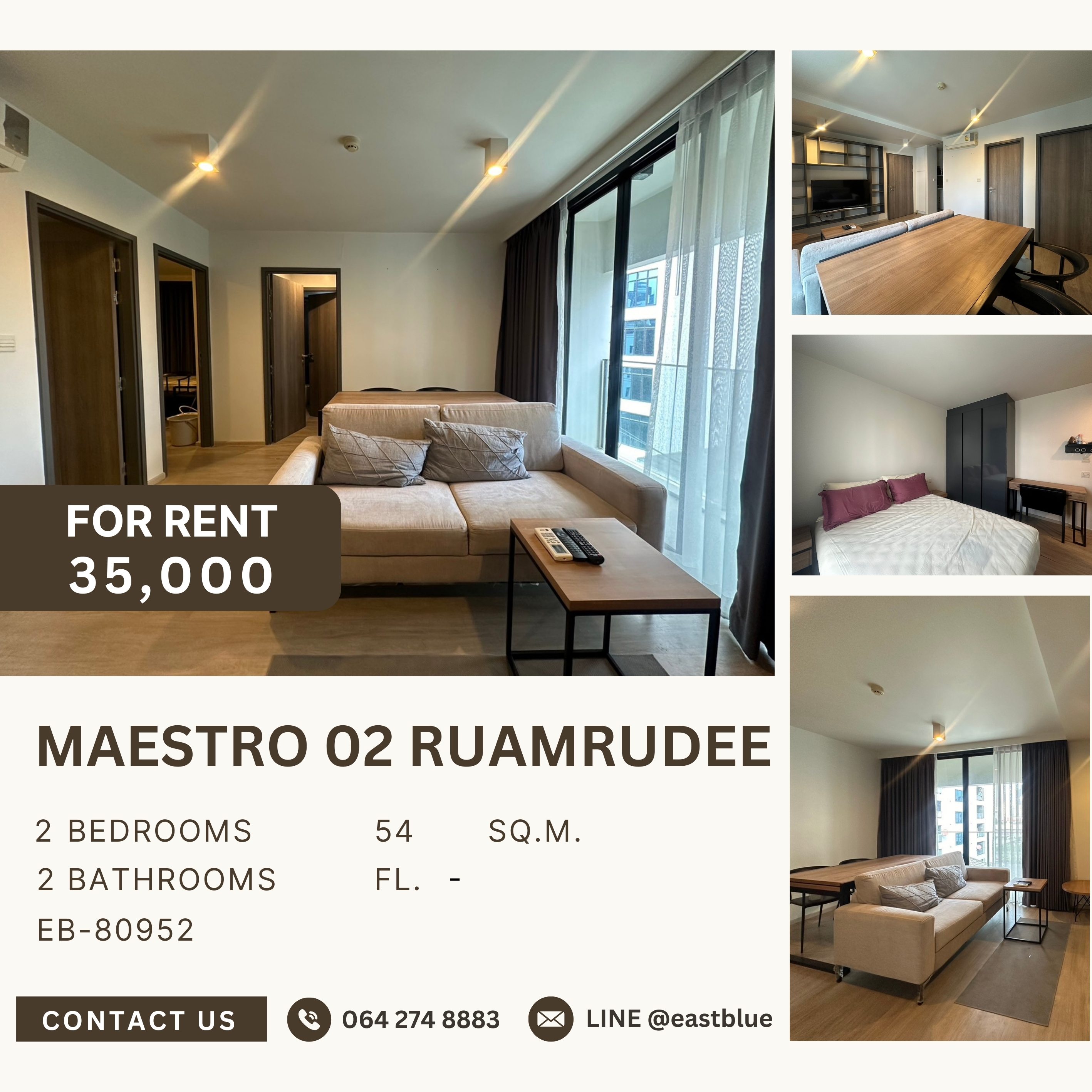 ให้เช่าคอนโดวิทยุ ชิดลม หลังสวน : Maestro 02 Ruamrudee, 2 bed, 35000 per month
