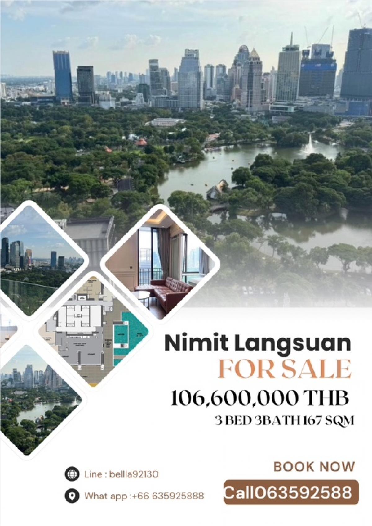 For SaleCondoWitthayu, Chidlom, Langsuan, Ploenchit : 𝐅𝐨𝐫 𝐒𝐞𝐥𝐥: Nimit Langsuan 3BED3BET 167SQM Corner Rare Unit High Floor Green View 106.6 MB