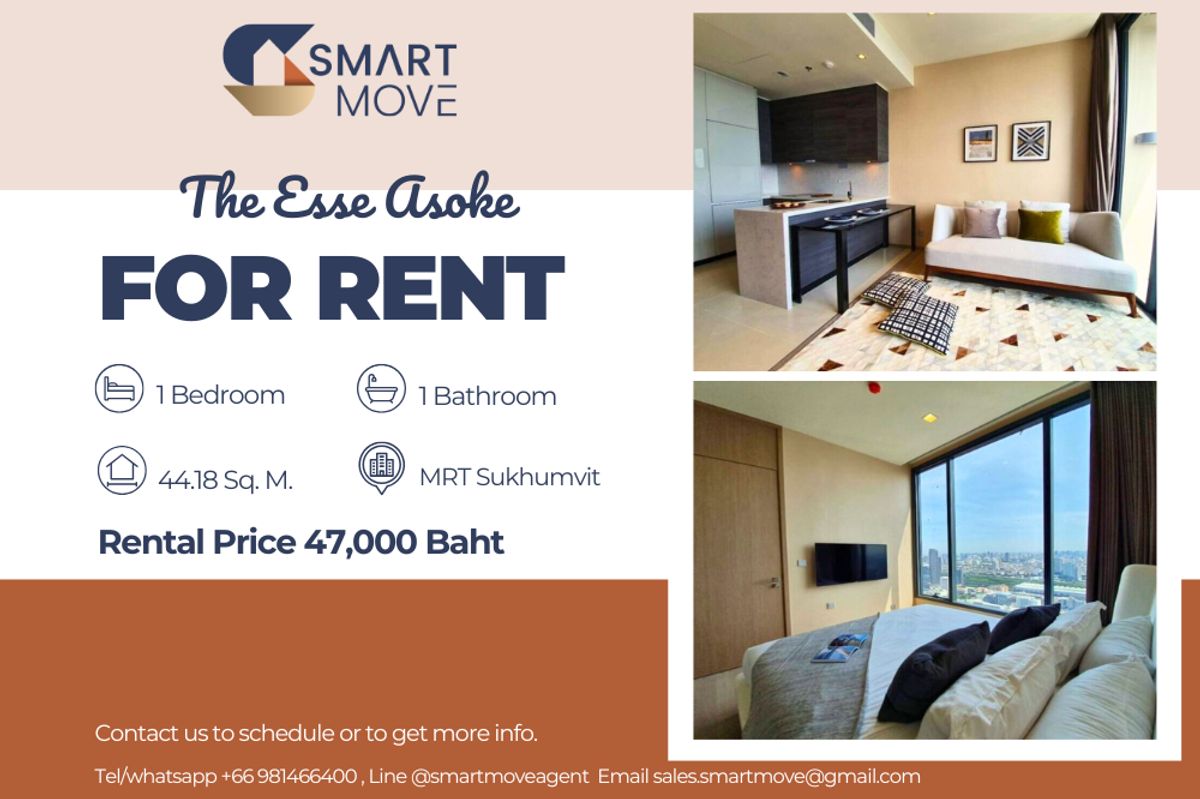 ให้เช่าคอนโดสุขุมวิท อโศก ทองหล่อ : 🔥 สำหรับเช่า !!🔥 Code C20221210721..........The Esse Asoke, 1 ห้องนอน, 1 ห้องน้ำ, ชั้นสูง 47++, วิวเมือง, แต่งครบ, พร้อมเข้าอยู่ 📣📣