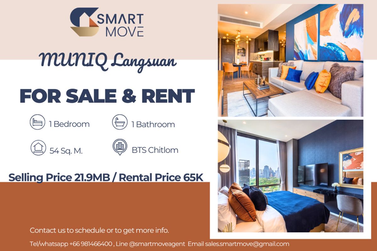 CondoWitthayu, Chidlom, Langsuan, Ploenchit : 🔥For Sale - Rent !! 🔥Code C20250300037....Muniq Langsuan, 1 bedroom, 1 bathroom , high floor 16++, furnished, ready to move in, Special Deal!!📣📣