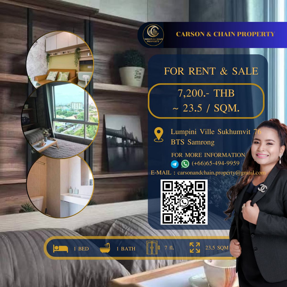 ให้เช่าคอนโดสมุทรปราการ สำโรง : Lumpini Ville Sukhumvit 76 - Bearing Station 2 