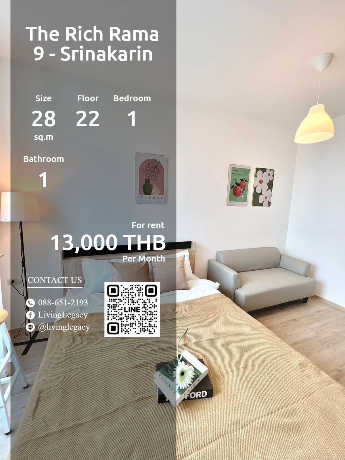 ให้เช่าคอนโดพัฒนาการ ศรีนครินทร์ : LW7YC2VB ให้เช่าคอนโด The Rich Rama 9 - Srinakarin 28 ตร.ม. ชั้น 22 line id : @livinglegacy