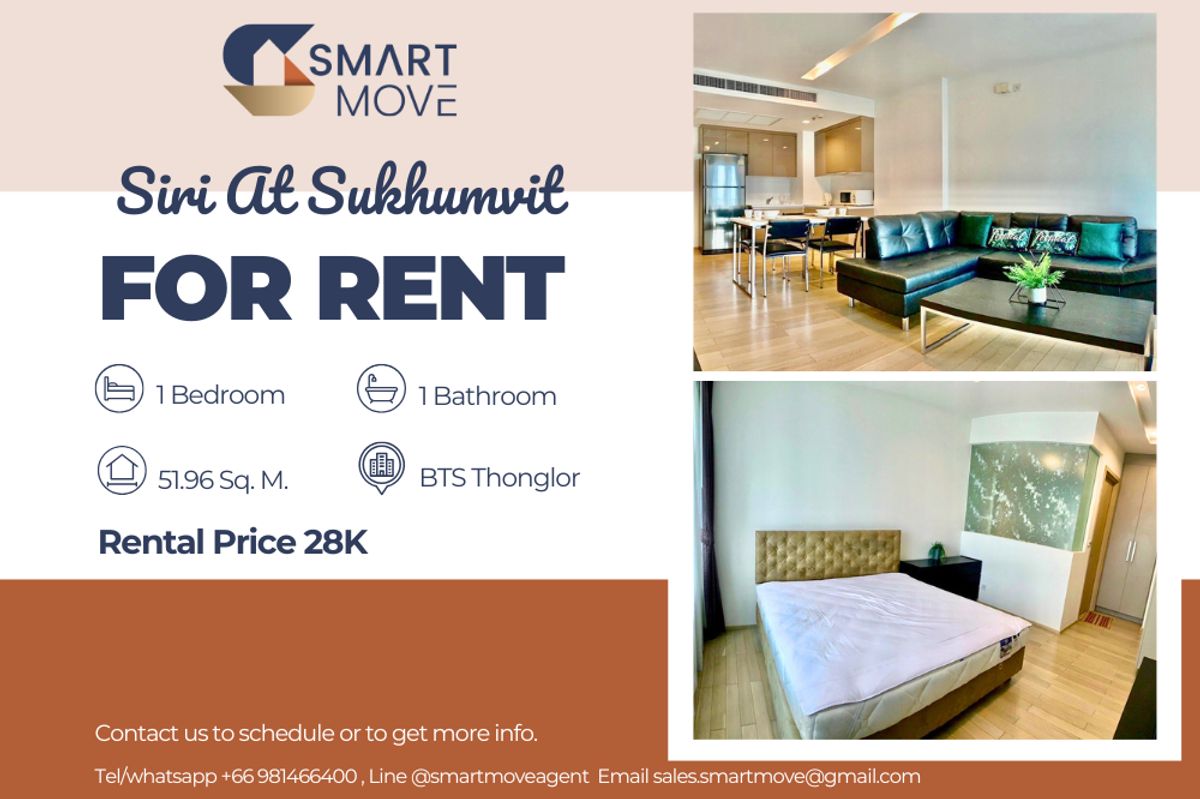 ให้เช่าคอนโดสุขุมวิท อโศก ทองหล่อ : 🔥 สำหรับเช่า !! 🔥 Code C20230204237.......Siri At Sukhumvit, 1 ห้องนอน, 1 ห้องน้ำ, ชั้นสูง 14++, แต่งครบ, พร้อมเข้าอยู่ 📣📣