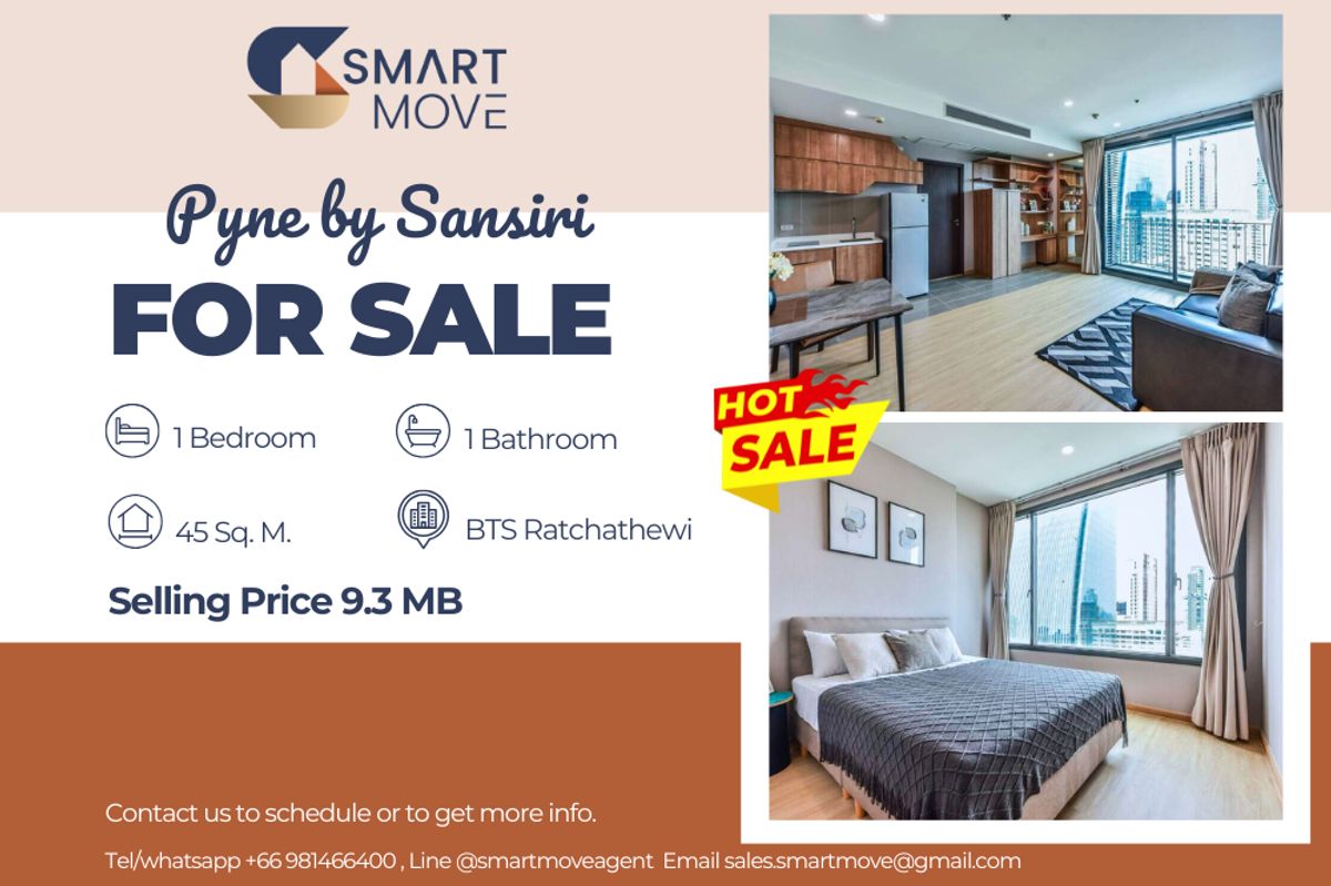 For SaleCondoRatchathewi,Phayathai : 🔥 For Sale !! 🔥 Code C20230104771..........Pyne by Sansiri, 1 bedroom, 1 bathroom, high floor 25++, furnished, Special Deal!!📣📣