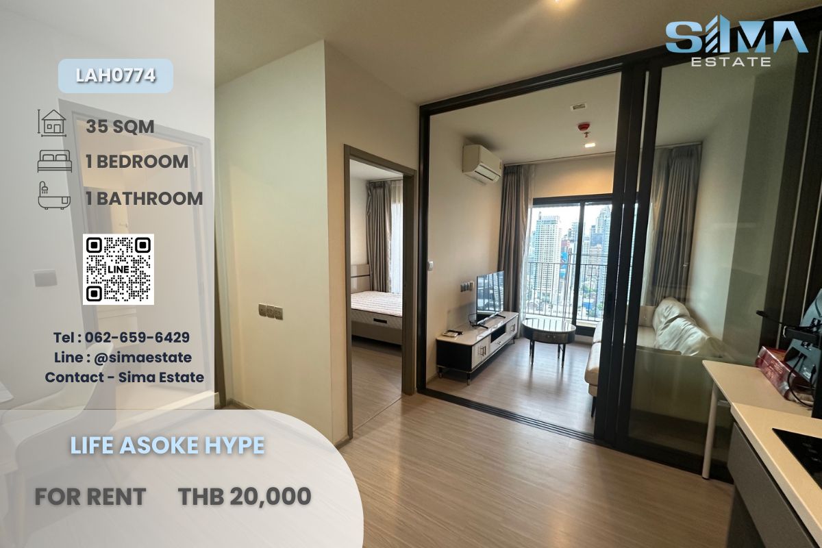 For RentCondoRama9, Petchburi, RCA : Rent ☁️Life Asoke Hype☁️ Beautiful room Good decoration Free ready to move in ☀️