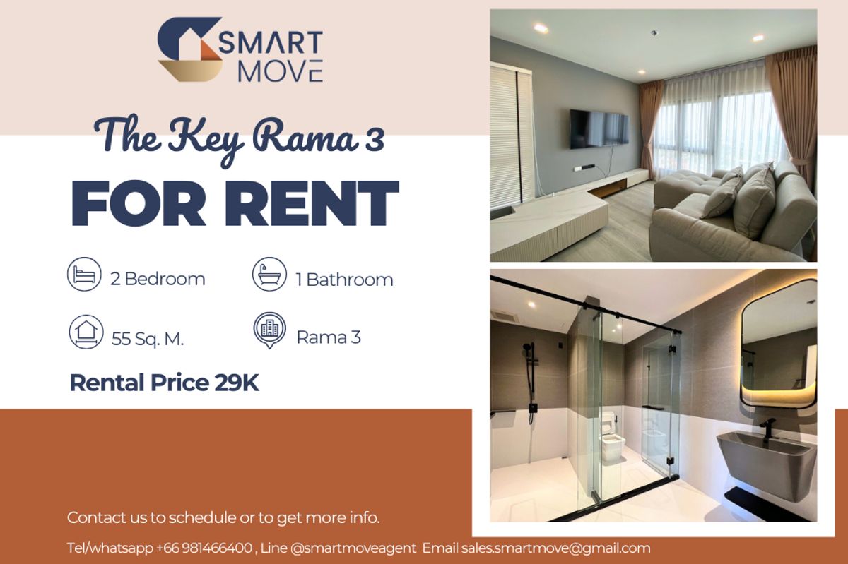 ให้เช่าคอนโดพระราม 3 สาธุประดิษฐ์ : 🔥 สำหรับเช่า !!🔥 Code C20230211652..........The Key Rama 3, 2 ห้องนอน, 1 ห้องน้ำ, ชั้นสูง 30++, แต่งครบ, พร้อมเข้าอยู่ 📣📣