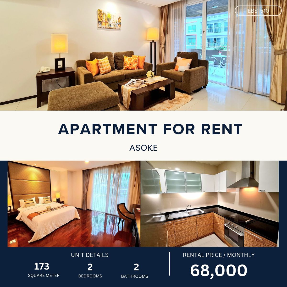 For RentSukhumvit, Asoke, Thonglor : European - Modern Thai Style Apartment in the Heart of Asoke 2B 173 SQM 68,000